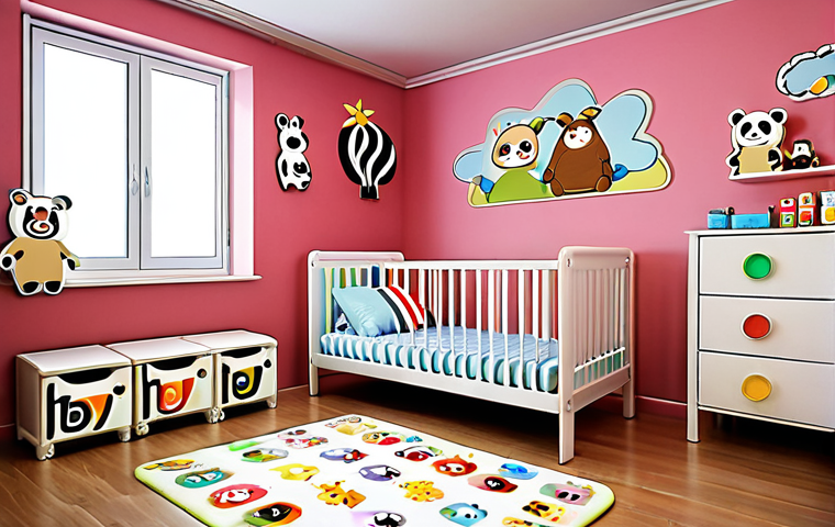 **A brightly colored children's room decorated with BabyBus themed items. Focus on wall decorations like posters and wall stickers featuring BabyBus characters, and functional furniture like a bed and storage boxes, all with a consistent BabyBus theme. The scene should evoke a magical and inspiring atmosphere.**